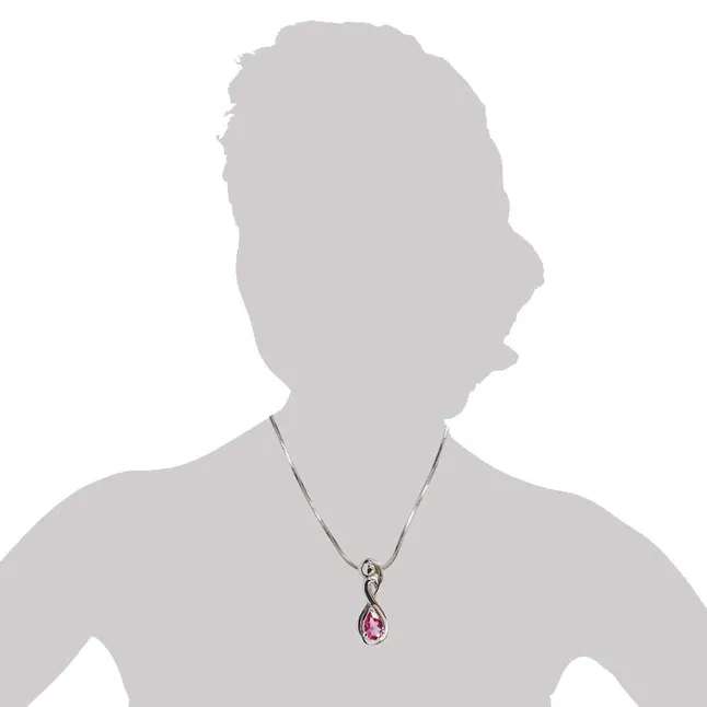 Trendy Curved Pear Pink Tourmaline & 925 Sterling Silver Pendant with 18 IN Chain (SDP491)