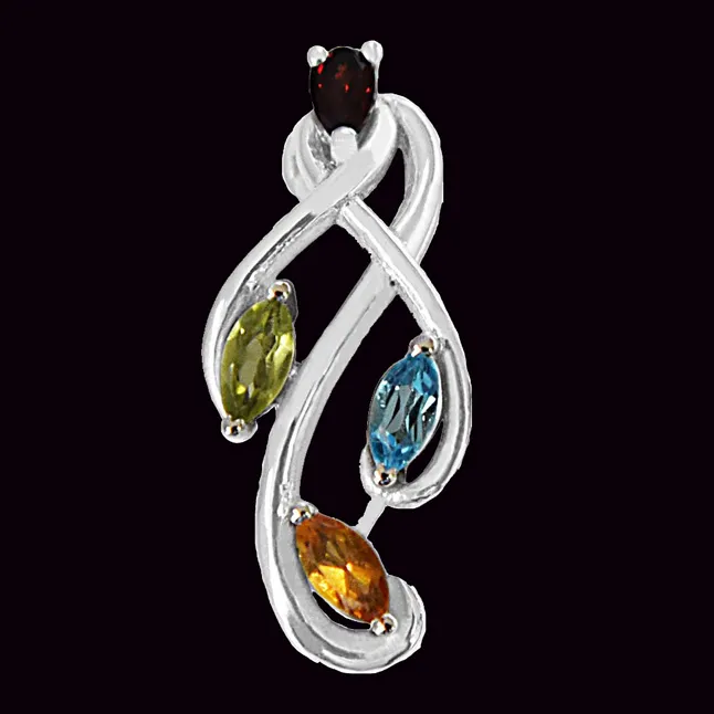 Beautiful Pear Shaped Red Garnet, Green Peridot, Blue & Yellow Topaz in 925 Sterling Silver Pendant with 18 IN Chain (SDP492)