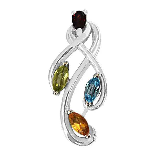 Beautiful Pear Shaped Red Garnet, Green Peridot, Blue & Yellow Topaz in 925 Sterling Silver Pendant with 18 IN Chain (SDP492)
