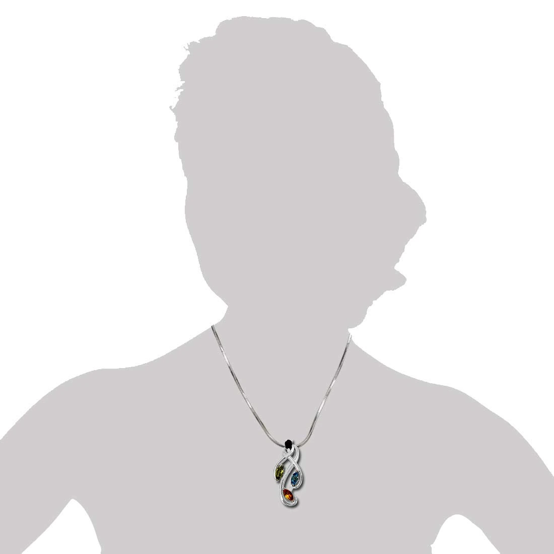Beautiful Pear Shaped Red Garnet, Green Peridot, Blue & Yellow Topaz in 925 Sterling Silver Pendant with 18 IN Chain (SDP492)