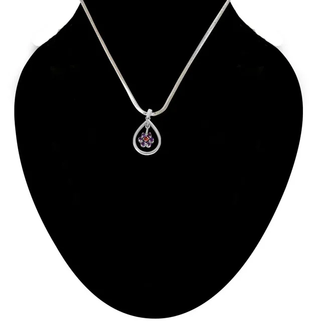 Round Purple Amethyst & Pink Tourmaline  in 925 Sterling Silver Pendant with 18 IN Chain (SDP495)