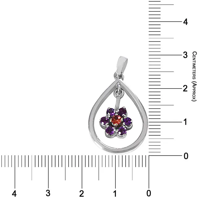 Round Purple Amethyst & Pink Tourmaline  in 925 Sterling Silver Pendant with 18 IN Chain (SDP495)