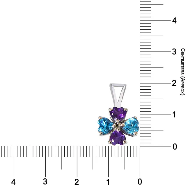 Flower Shaped Heart Blue Topaz & Purple Amethyst 925 Sterling Silver Pendant with 18 IN Chain (SDP497)