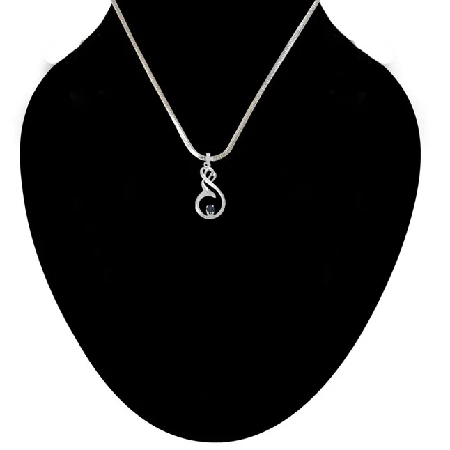 Solitaire Blue Oval Sapphire in 925 Sterling Silver Pendant with 18 IN Chain (SDP498)