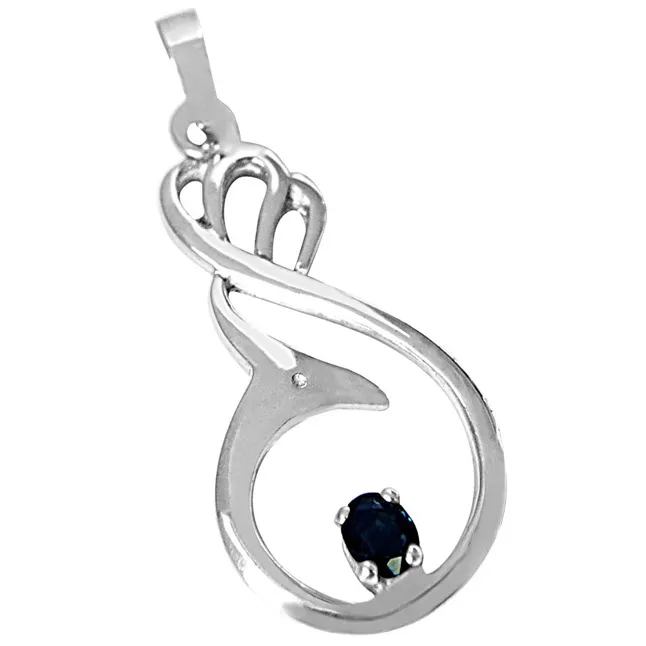 Solitaire Blue Oval Sapphire in 925 Sterling Silver Pendant with 18 IN Chain (SDP498)