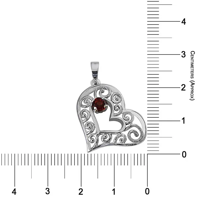 Red Round Garnet in Heart Shape 925 Sterling Silver Pendant with 18 IN Chain (SDP499)