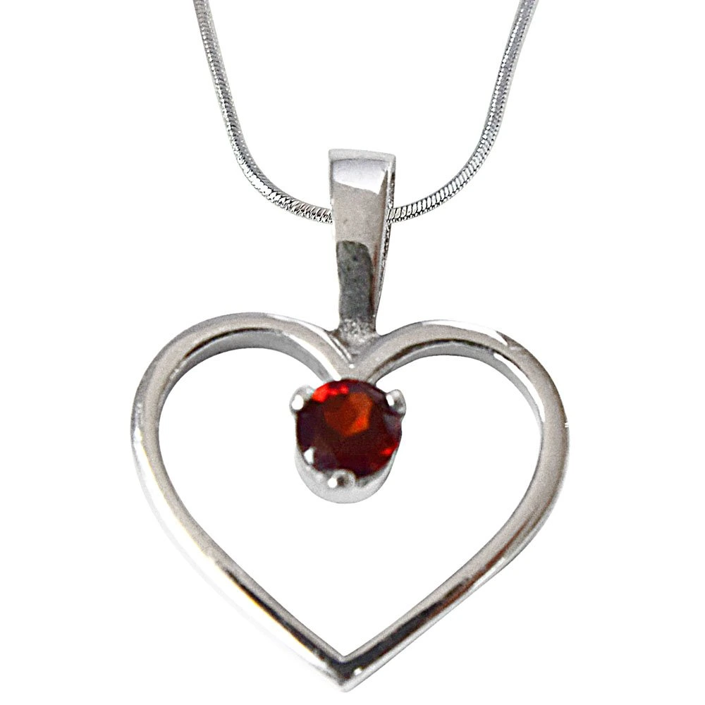 Diamond and Red Garnet 925 Sterling Silver Heart Pendant Necklace on 18" Chain 