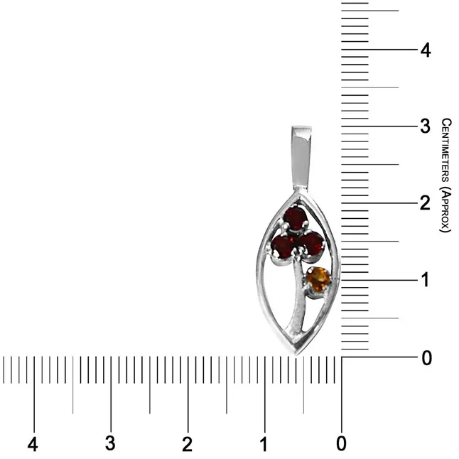 Red Round Garnet & Yellow Tourmaline in 925 Sterling Silver Marquise  Pendant with 18 IN Chain (SDP504)