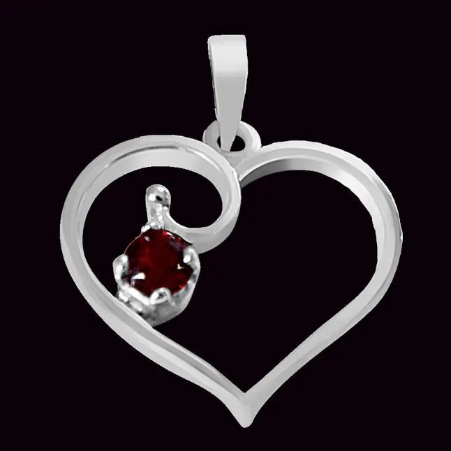 Heart Shaped Red Round Garnet in 925 Sterling Silver Pendant Set for girls with 18 IN Chain (SDP506)