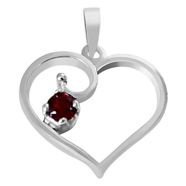 Heart Shaped Red Round Garnet in 925 Sterling Silver Pendant Set for girls with 18 IN Chain (SDP506)