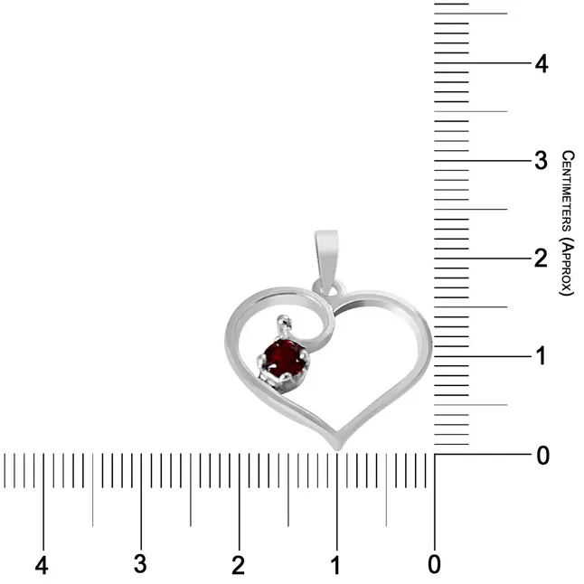 Heart Shaped Red Round Garnet in 925 Sterling Silver Pendant Set for girls with 18 IN Chain (SDP506)