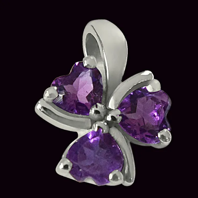 Purple Heart Amethyst in 925 Sterling Silver Heart Pendant with 18 IN Chain (SDP507)