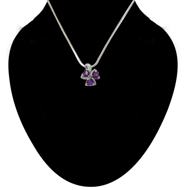 Purple Heart Amethyst in 925 Sterling Silver Heart Pendant with 18 IN Chain (SDP507)