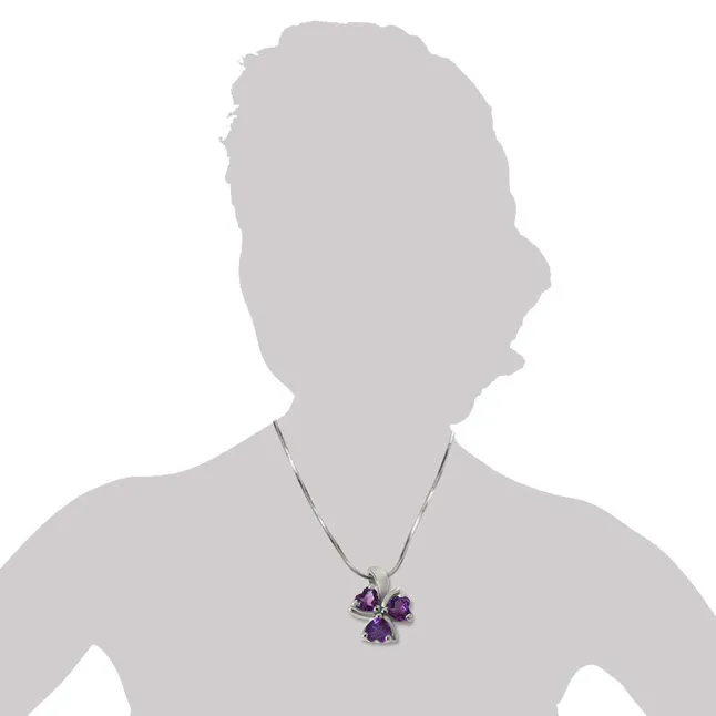 Purple Heart Amethyst in 925 Sterling Silver Heart Pendant with 18 IN Chain (SDP507)