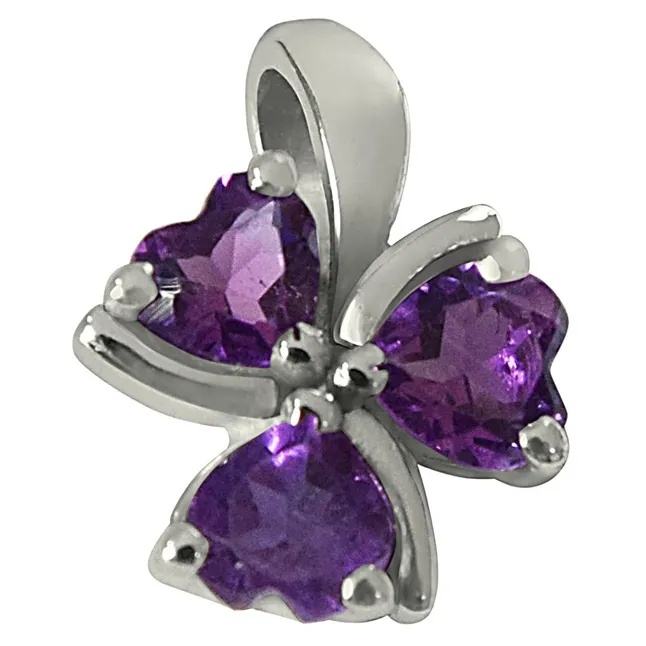 Purple Heart Amethyst in 925 Sterling Silver Heart Pendant with 18 IN Chain (SDP507)