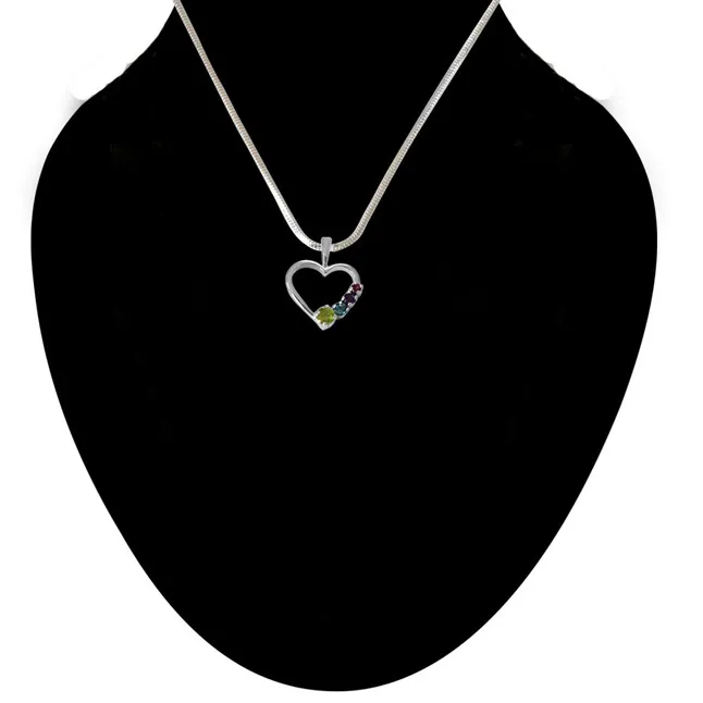 Peridot, Topaz, Amethyst & Rhodolite in Heart Shaped 925 Sterling Silver Pendant with 18 IN Chain (SDP508)