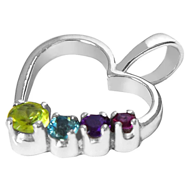 Peridot, Topaz, Amethyst & Rhodolite in Heart Shaped 925 Sterling Silver Pendant with 18 IN Chain (SDP508)