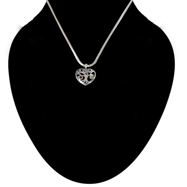 Precious Gemstones in 925 Sterling Silver Heart Pendant with 18 IN Chain (SDP509)