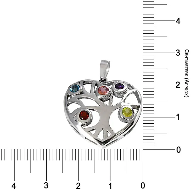 Precious Gemstones in 925 Sterling Silver Heart Pendant with 18 IN Chain (SDP509)