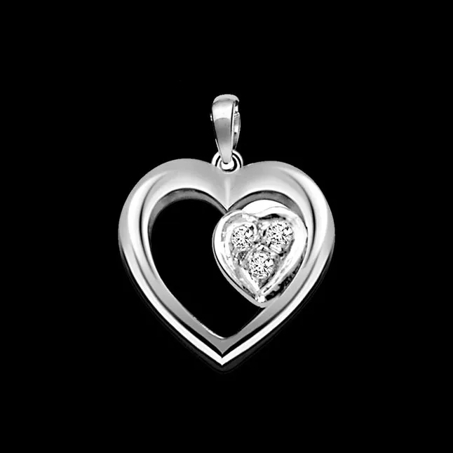 Symbol of Love - Real Diamond & Sterling Silver Pendant with 18 IN Chain (SDP51)