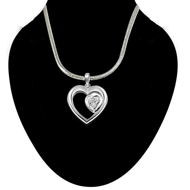 Symbol of Love - Real Diamond & Sterling Silver Pendant with 18 IN Chain (SDP51)