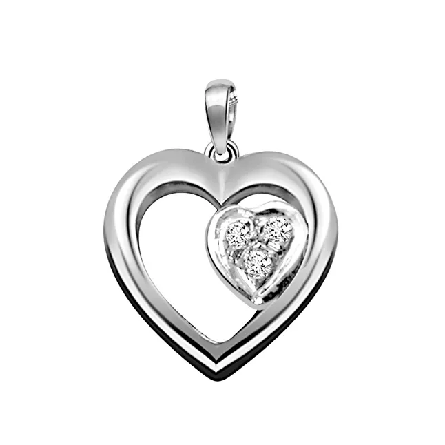 Symbol of Love - Real Diamond & Sterling Silver Pendant with 18 IN Chain (SDP51)