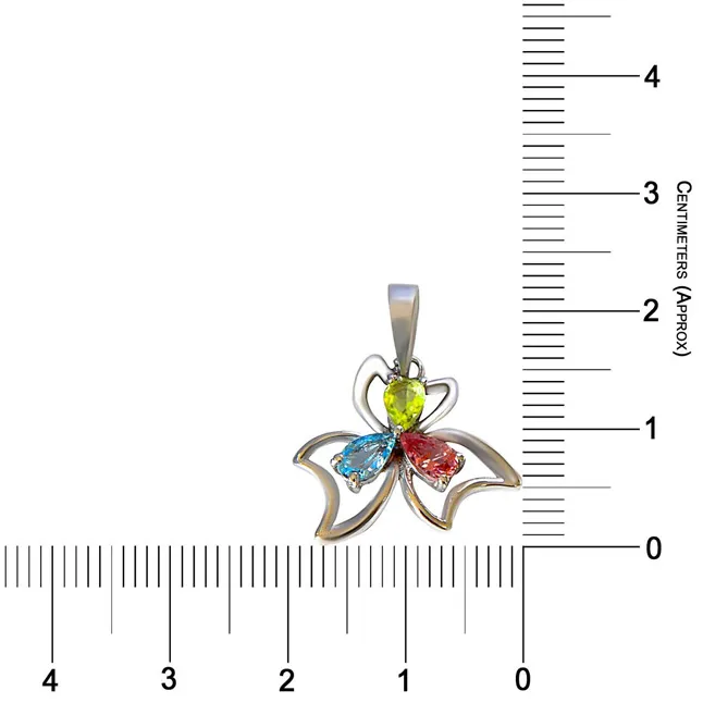 Pear Shaped Blue Topaz, Green Peridot & Pink Tourmaline in 925 Sterling Silver Flower Pendant with 18 IN Chain (SDP510)