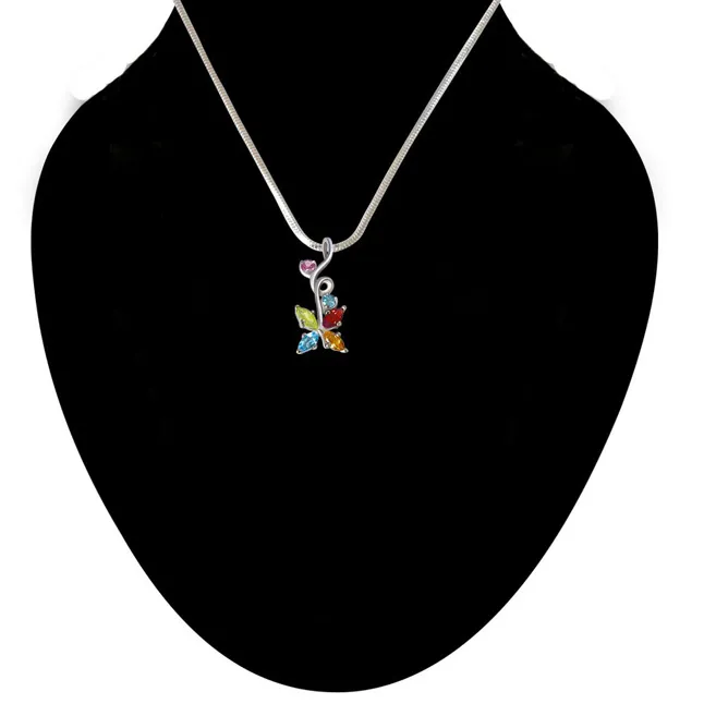 Beautiful Multi Colored Precious Gemstones in 925 Sterling Silver Pendant 18 IN Chain (SDP511)