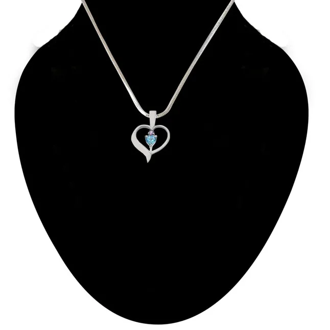 Heart Shaped Blue Topaz & Purple Amethyst in 925 Sterling Silver Pendant with 18 IN Chain (SDP512)