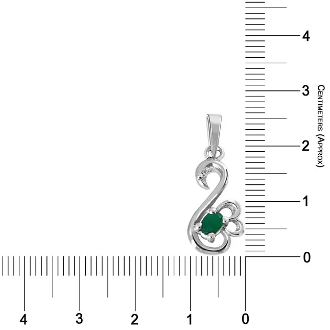 Green Oval Emerald in Peacock Shape 925 Sterling Silver Pendant for girls with 18 IN Chain (SDP513)