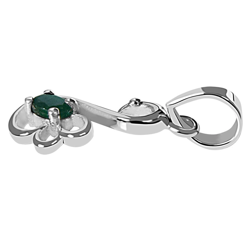 Green Oval Emerald in Peacock Shape 925 Sterling Silver Pendant for girls with 18 IN Chain (SDP513)