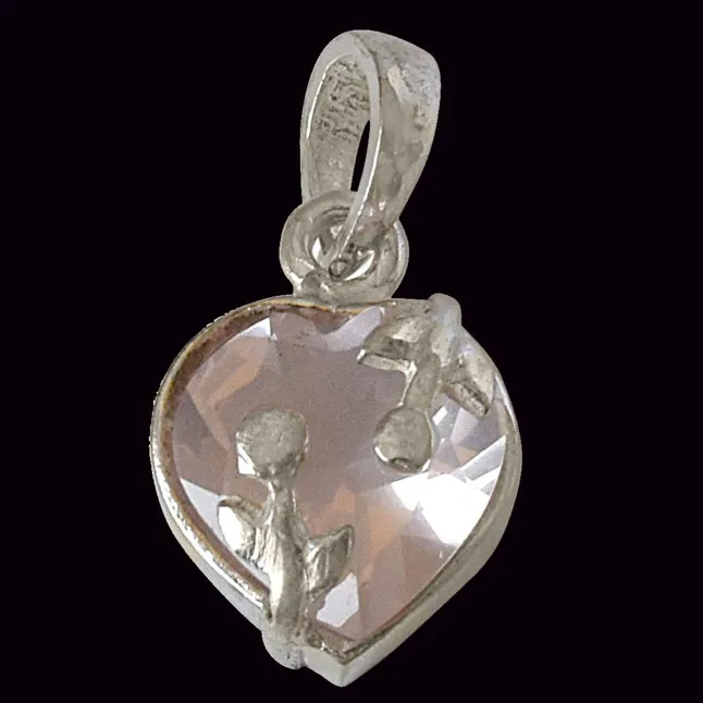 Heart Shaped Faceted Rose Quartz and 925 Sterling Silver Pendant with 18 IN Chain (SDP523)