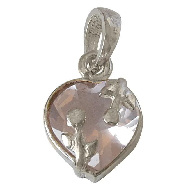 Heart Shaped Faceted Rose Quartz and 925 Sterling Silver Pendant with 18 IN Chain (SDP523)