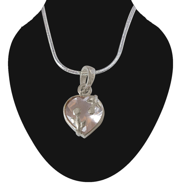 Heart Shaped Faceted Rose Quartz and 925 Sterling Silver Pendant Online Surat Diamond