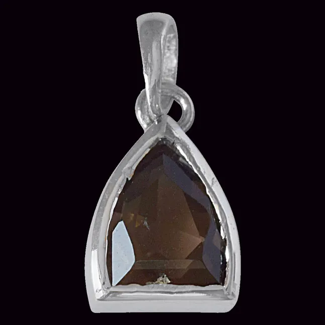 Pointed Dome Shaped Smokey Topaz and 925 Sterling Silver Pendant with 18 IN Chain (SDP524)