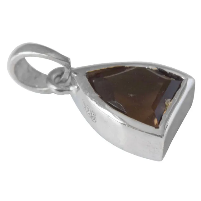 Pointed Dome Shaped Smokey Topaz and 925 Sterling Silver Pendant with 18 IN Chain (SDP524)