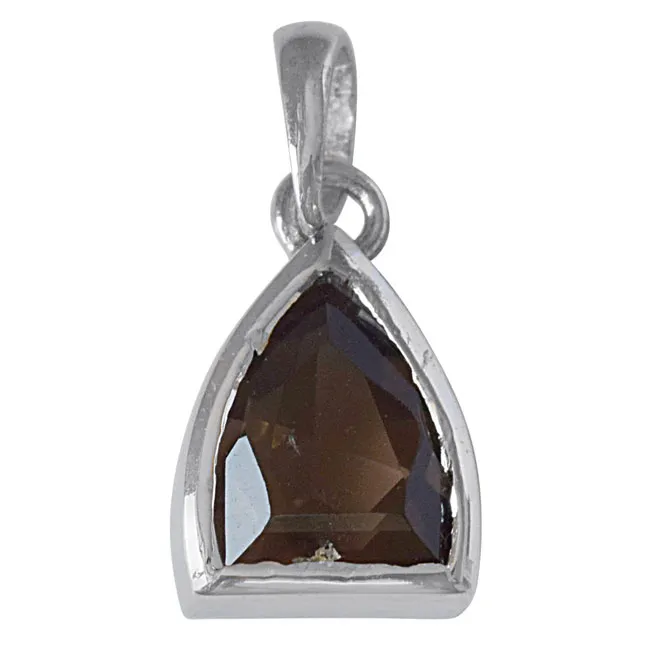 Pointed Dome Shaped Smokey Topaz and 925 Sterling Silver Pendant with 18 IN Chain (SDP524)