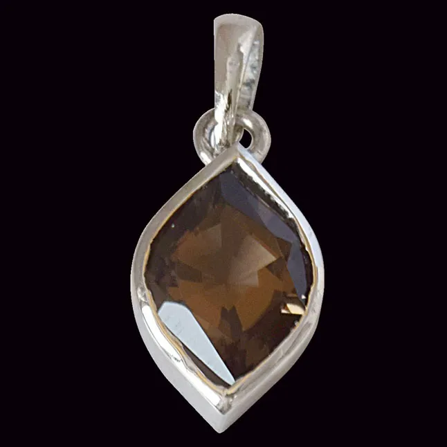 Marquise Shaped Smokey Topaz and 925 Sterling Silver Pendant with 18 IN Chain (SDP526)