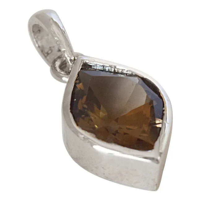 Marquise Shaped Smokey Topaz and 925 Sterling Silver Pendant with 18 IN Chain (SDP526)