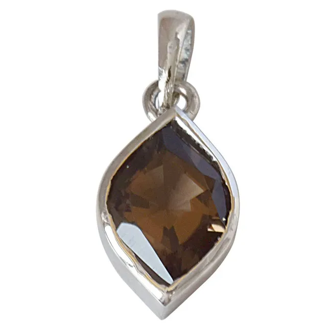 Marquise Shaped Smokey Topaz and 925 Sterling Silver Pendant with 18 IN Chain (SDP526)