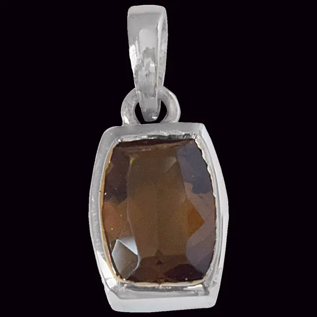 Ovalish Rectangle Shaped Smokey Topaz and 925 Sterling Silver Pendant with 18 IN Chain (SDP527)