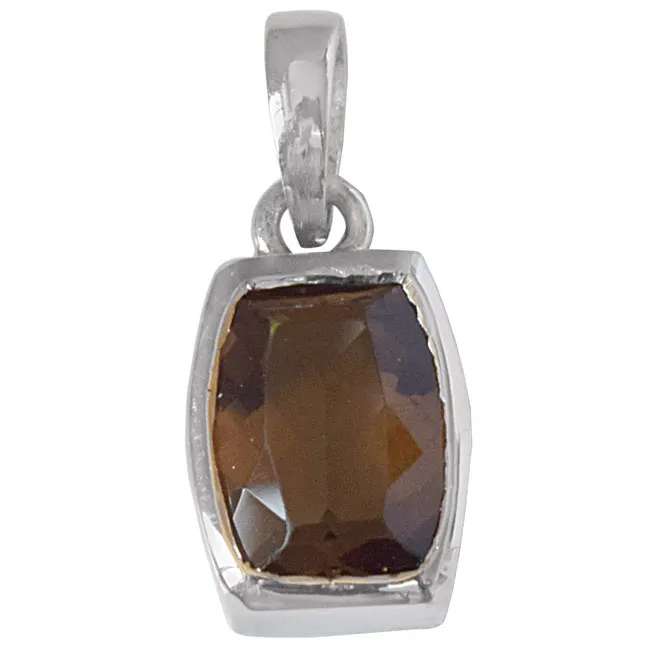 Ovalish Rectangle Shaped Smokey Topaz and 925 Sterling Silver Pendant with 18 IN Chain (SDP527)