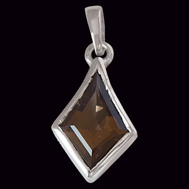 Kite Shaped Brown Smokey Topaz and 925 Sterling Silver Pendant with 18 IN Chain (SDP528)