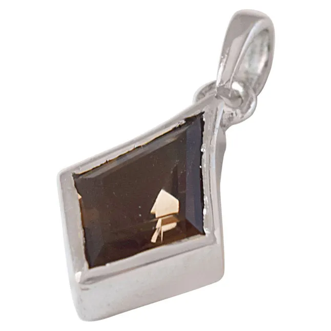 Kite Shaped Brown Smokey Topaz and 925 Sterling Silver Pendant with 18 IN Chain (SDP528)