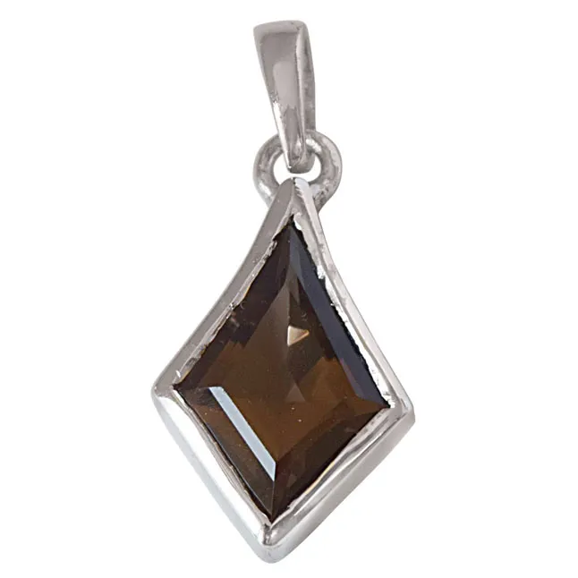 Kite Shaped Brown Smokey Topaz and 925 Sterling Silver Pendant with 18 IN Chain (SDP528)