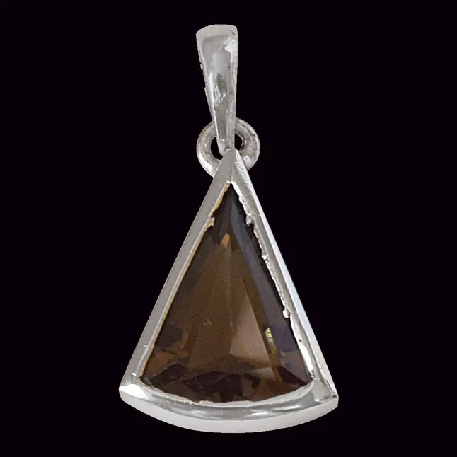 Triangle Shaped Smokey Topaz and 925 Sterling Silver Pendant with 18 IN Chain (SDP531)