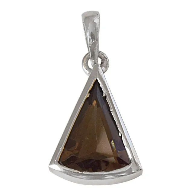 Triangle Shaped Smokey Topaz and 925 Sterling Silver Pendant with 18 IN Chain (SDP531)