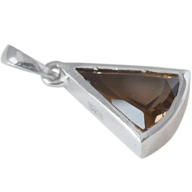 Triangle Shaped Smokey Topaz and 925 Sterling Silver Pendant with 18 IN Chain (SDP531)