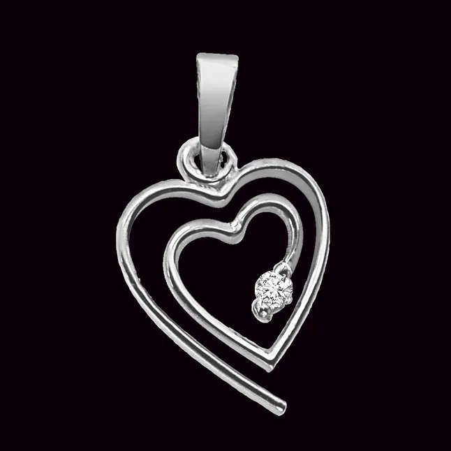 Valentine's Pendant - Real Diamond & Sterling Silver Pendant with 18 IN Chain (SDP7)