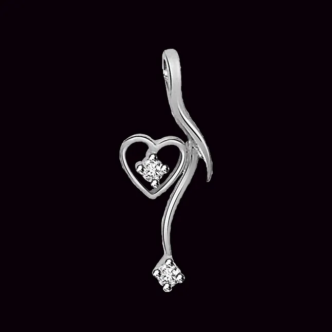 Dangling Heart - Real Diamond & Sterling Silver Pendant with 18 IN Chain (SDP81)